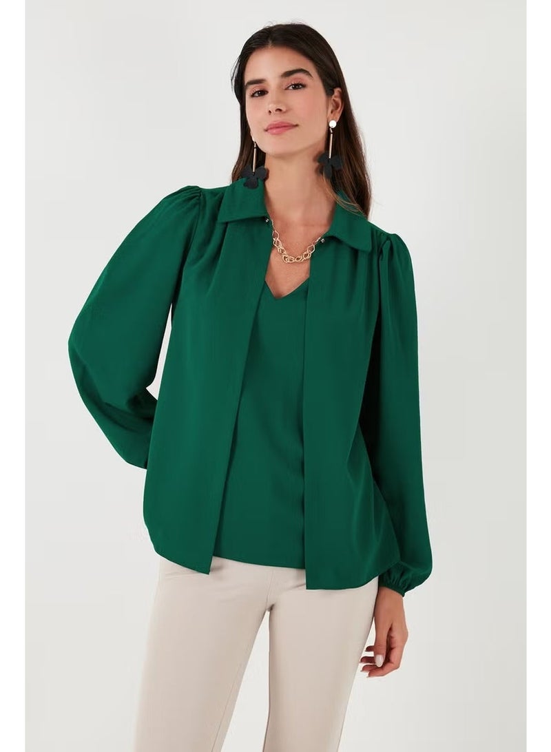 Lela Regular Fit V-Neck Balloon Sleeve Blouse Women's Blouse 611BZ0353 - Image 1